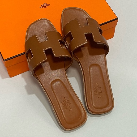 Hermes Brown Leather Slide Sandals SZ39 - Picture 4 of 6